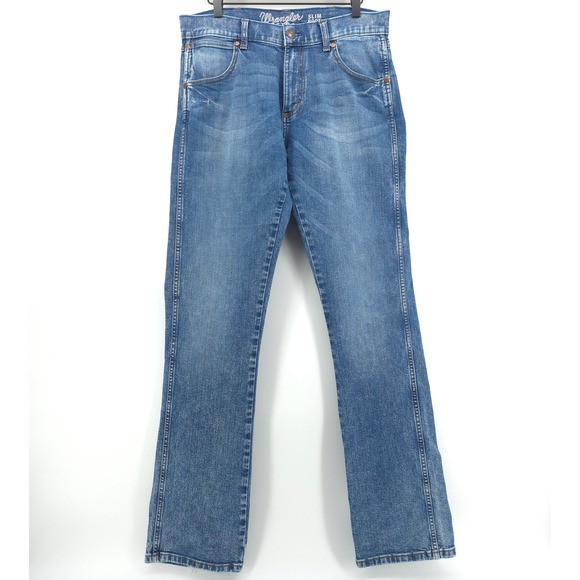 Wrangler Other - Wrangler Retro Men Slim Boot Jeans 33x36 Blue Denim Western Cowboy